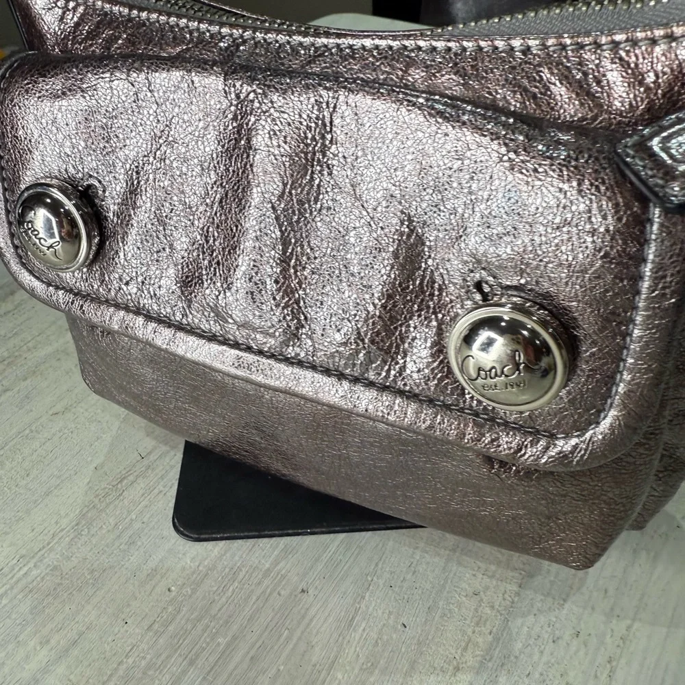 Coach Poppy Pink Metallic Double Button Leather Crossbody